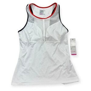 NEW Lucky In Love Tank Top Women's Small White Tech It In Baseline Mesh Athletic